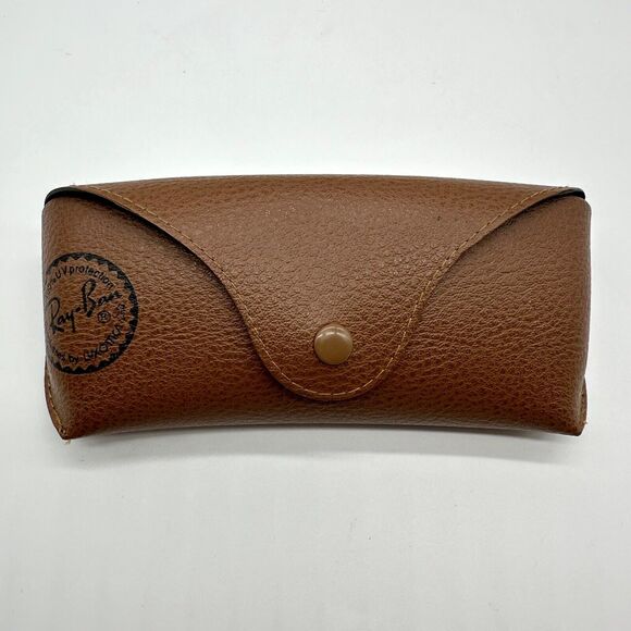 Genuine Ray Ban Sunglass Case Brown Pebble Leather Glasses Storage Pouch - Picture 1 of 4